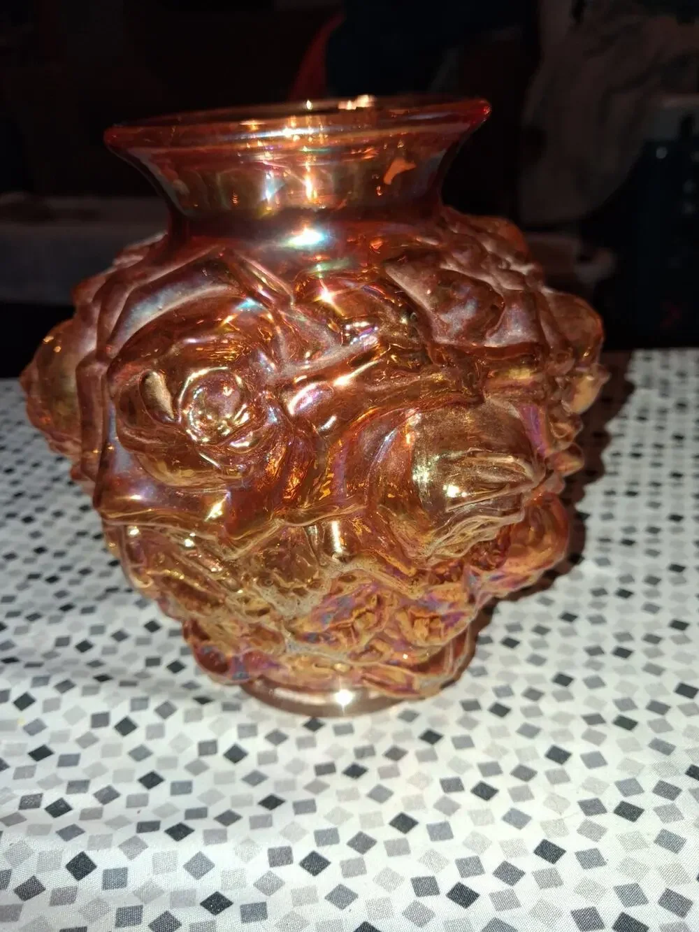 Imperial Glass La Bella Rose Vase - Marigold Iridescent Carnival Glass